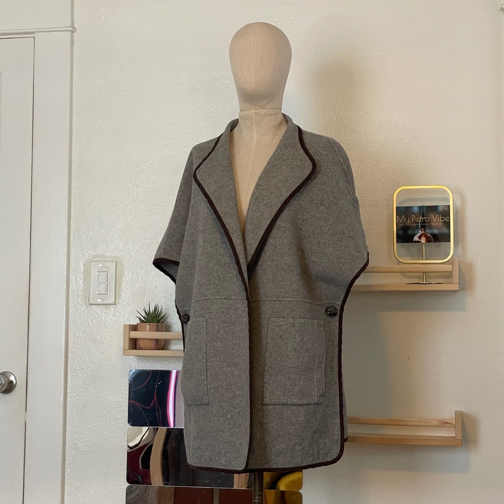 Zara Woman Grey Capelet Wool Blend Collar Trim‎ Pockets M